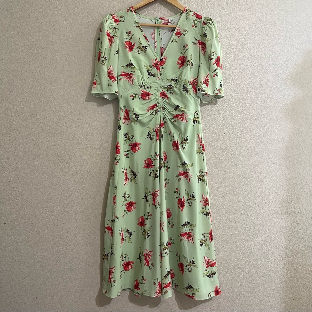 LK BENNETT Gabbi Green And Pink‎ Giant Poppy Print Stretch Silk Fairy Dress - Picture 8 of 16